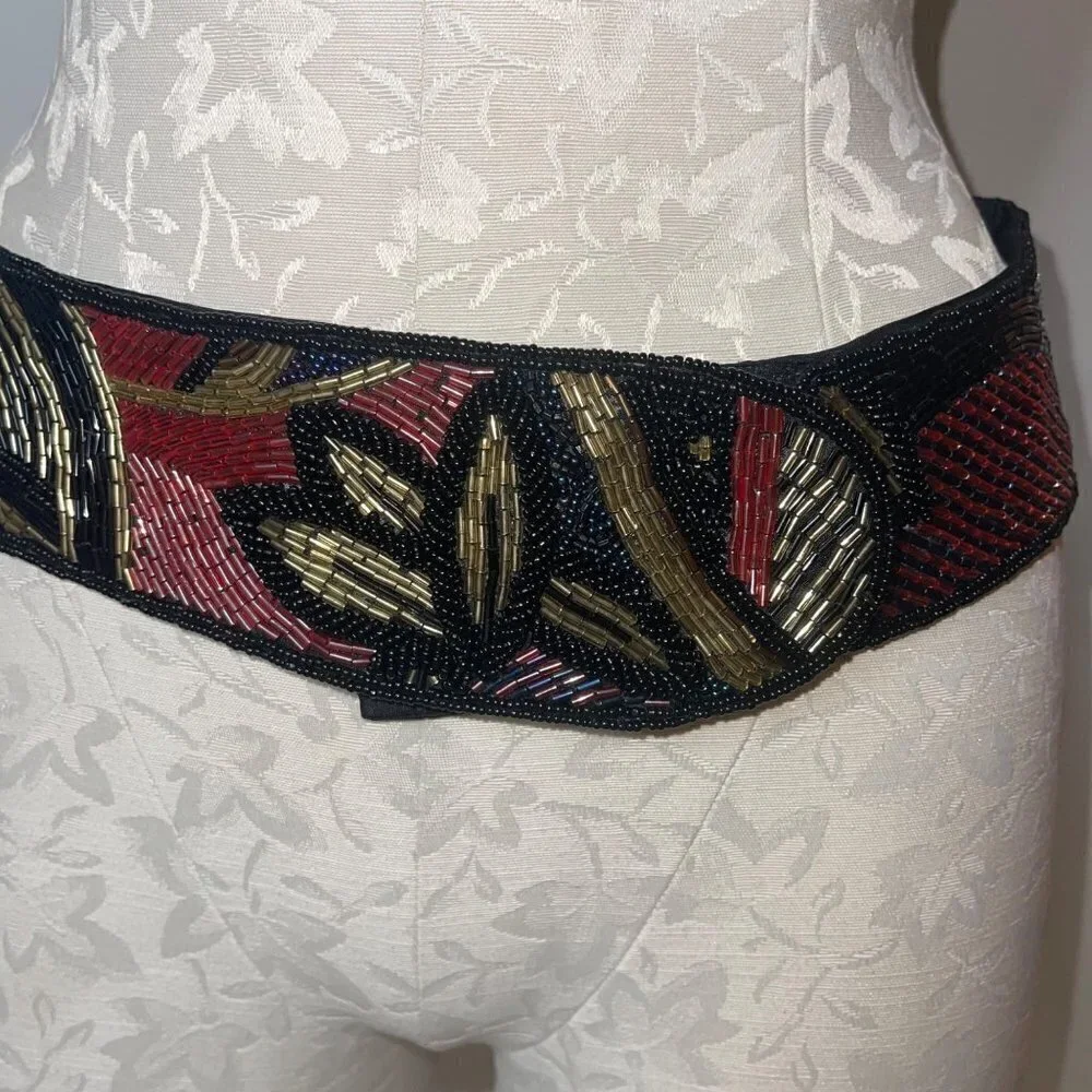 Jeromes Vintage Womens Belt Size Large Multicolor Beaded Hip Velcro China